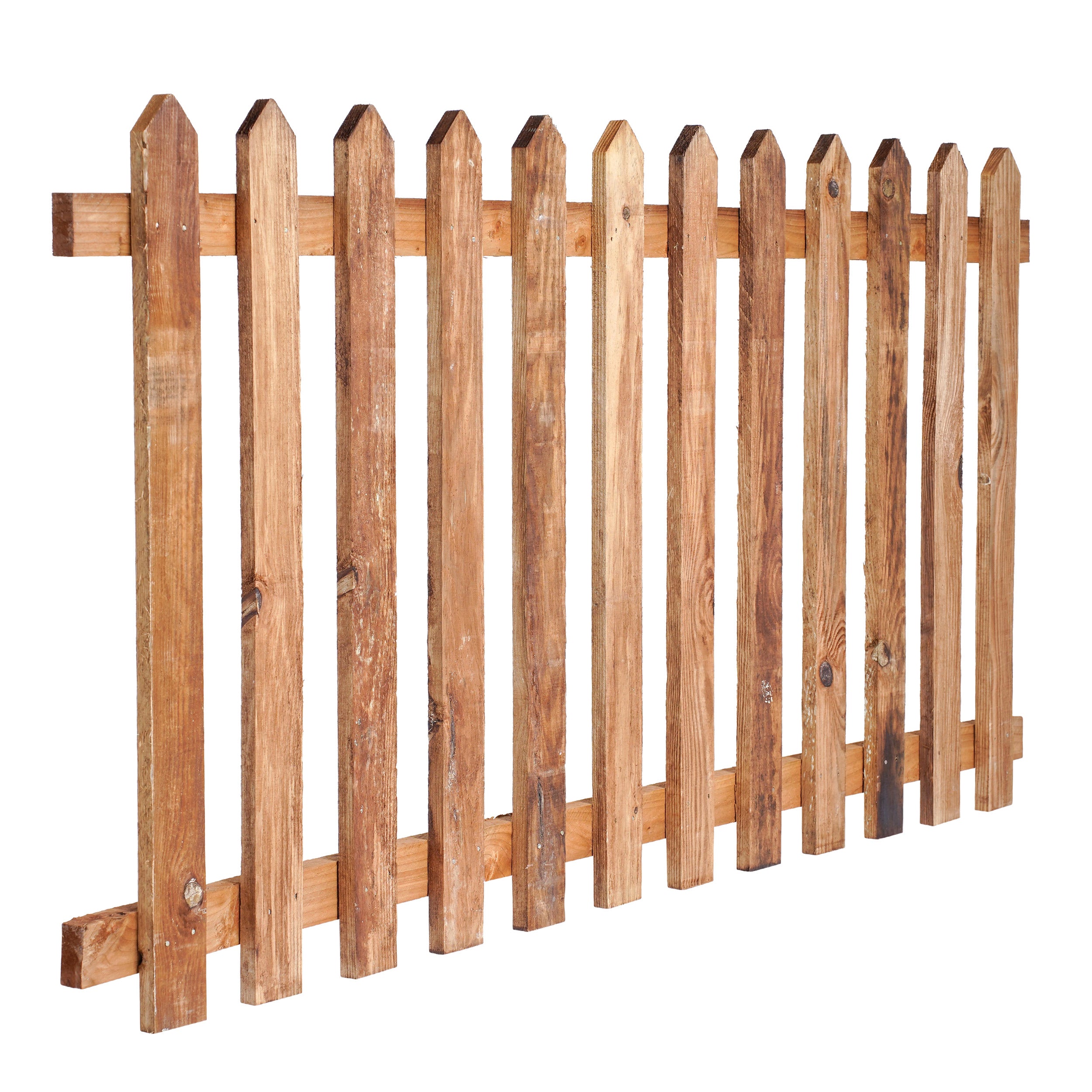 30 degree angle of 6ft x 3ft Picket Fence Panel Point Top - Pressure Treated Brown