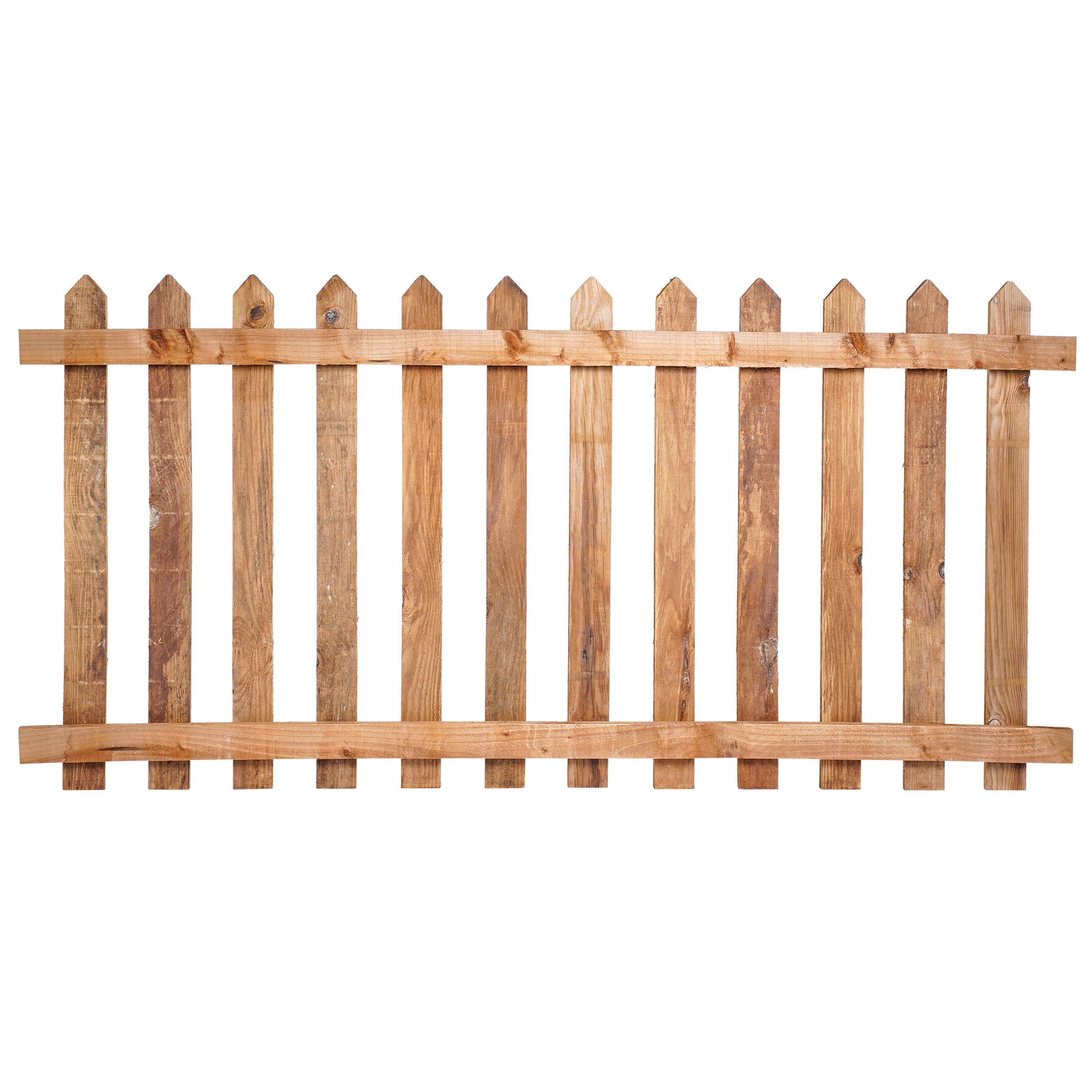 Back side of 6ft x 3ft Picket Fence Panel Point Top - Pressure Treated Brown