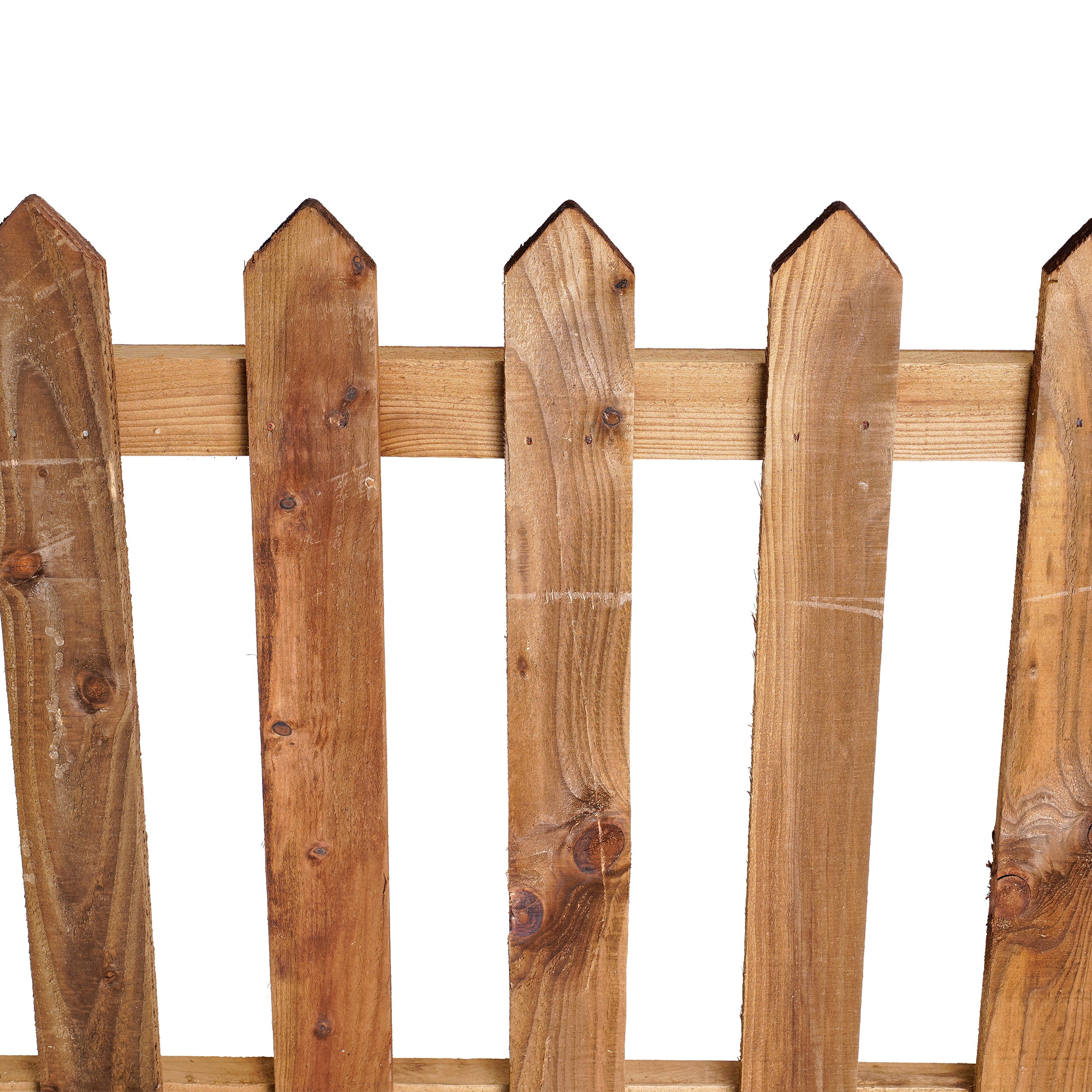 Zoomed in image of 6ft x 3ft Picket Fence Panel Point Top - Pressure Treated Brown