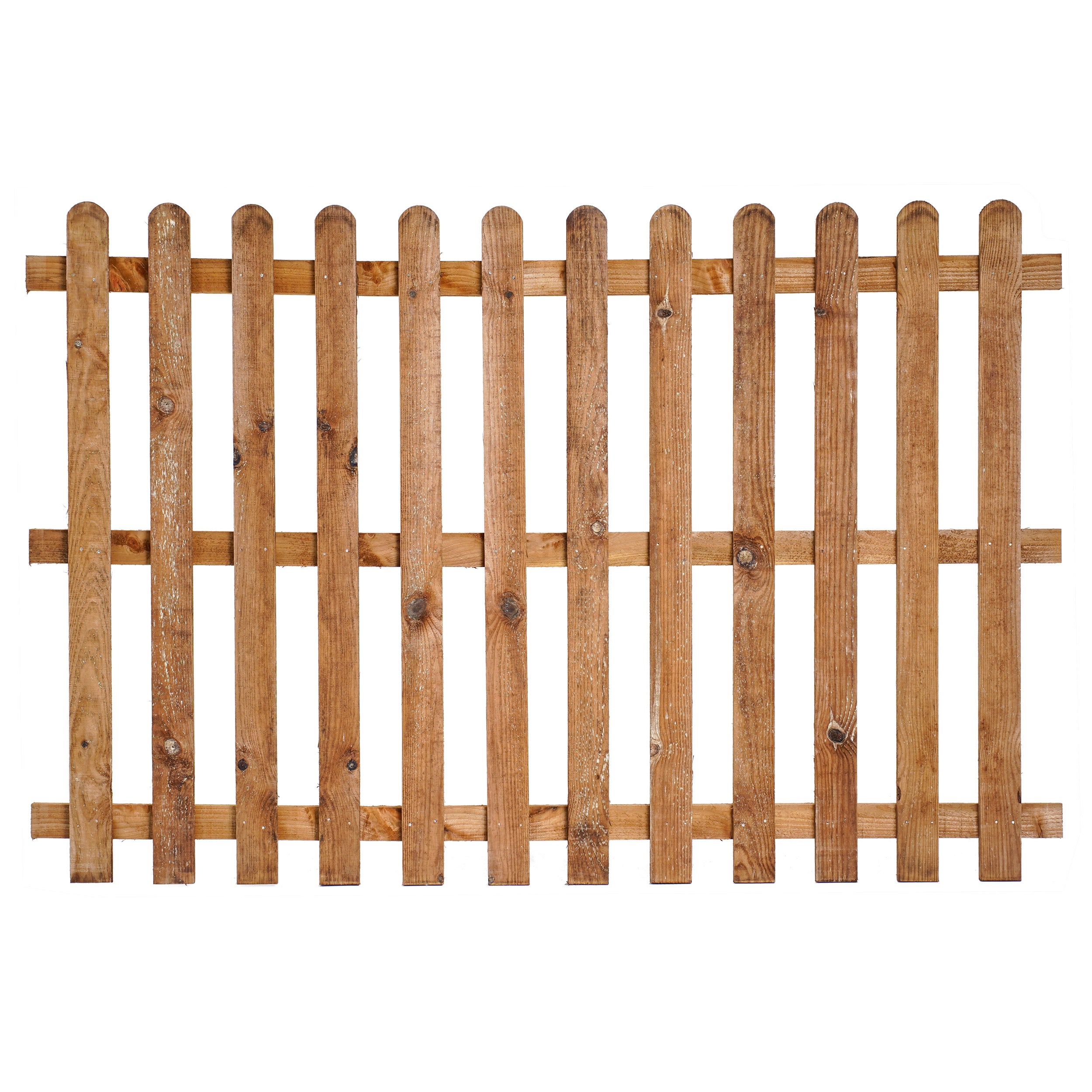 6ft x 4ft Picket Fence Panel Round Top - Pressure Treated Brown