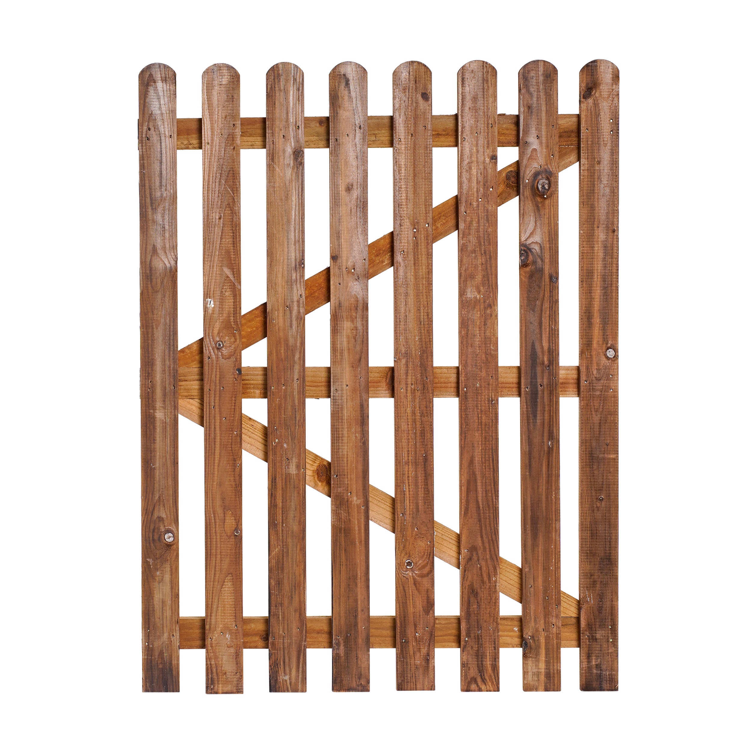 Front image of Rounded Picket Front Gate - Pressure Treated Brown