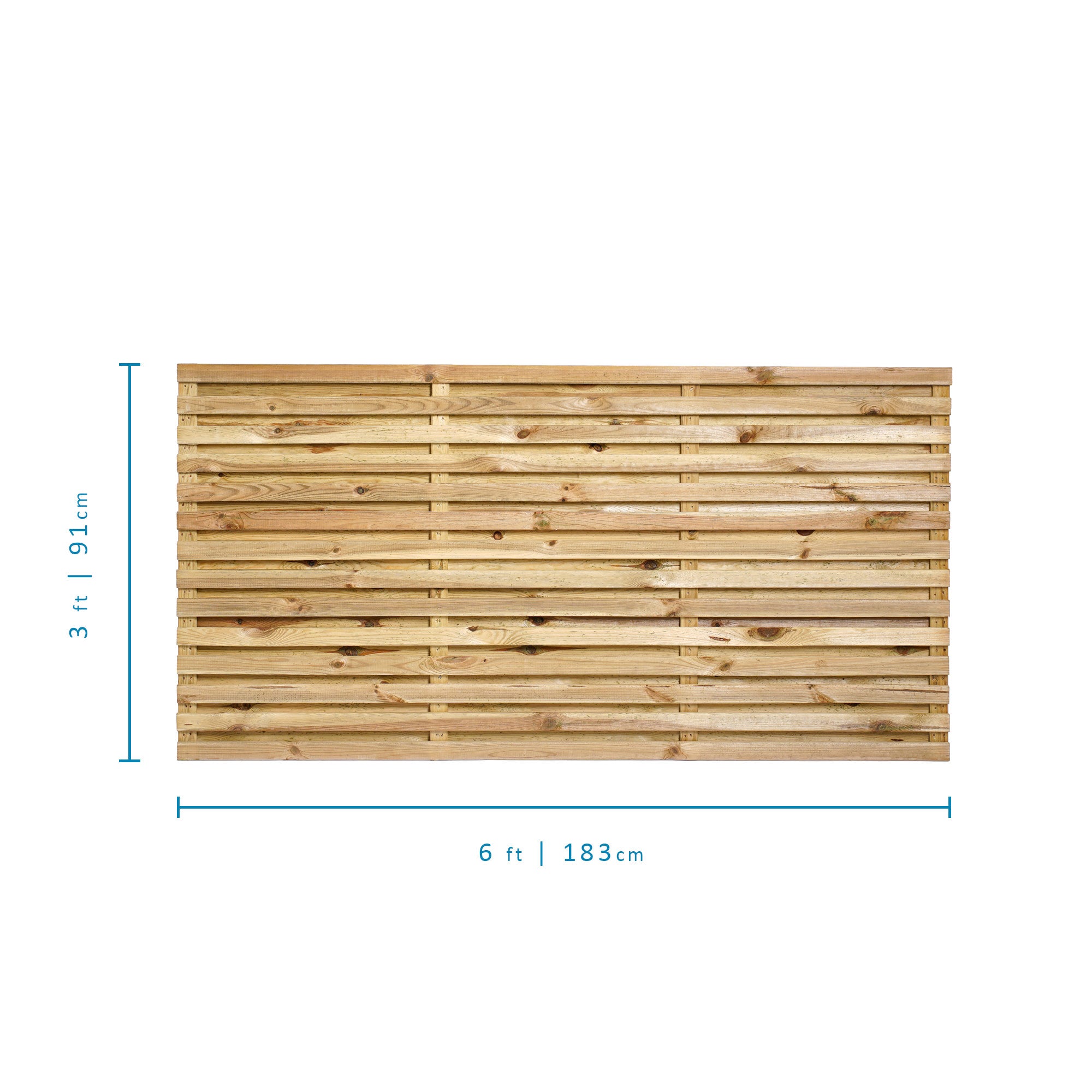 Measurements of 6ft x 3ft Double Slatted Fence Panel - Pressure Treated Green