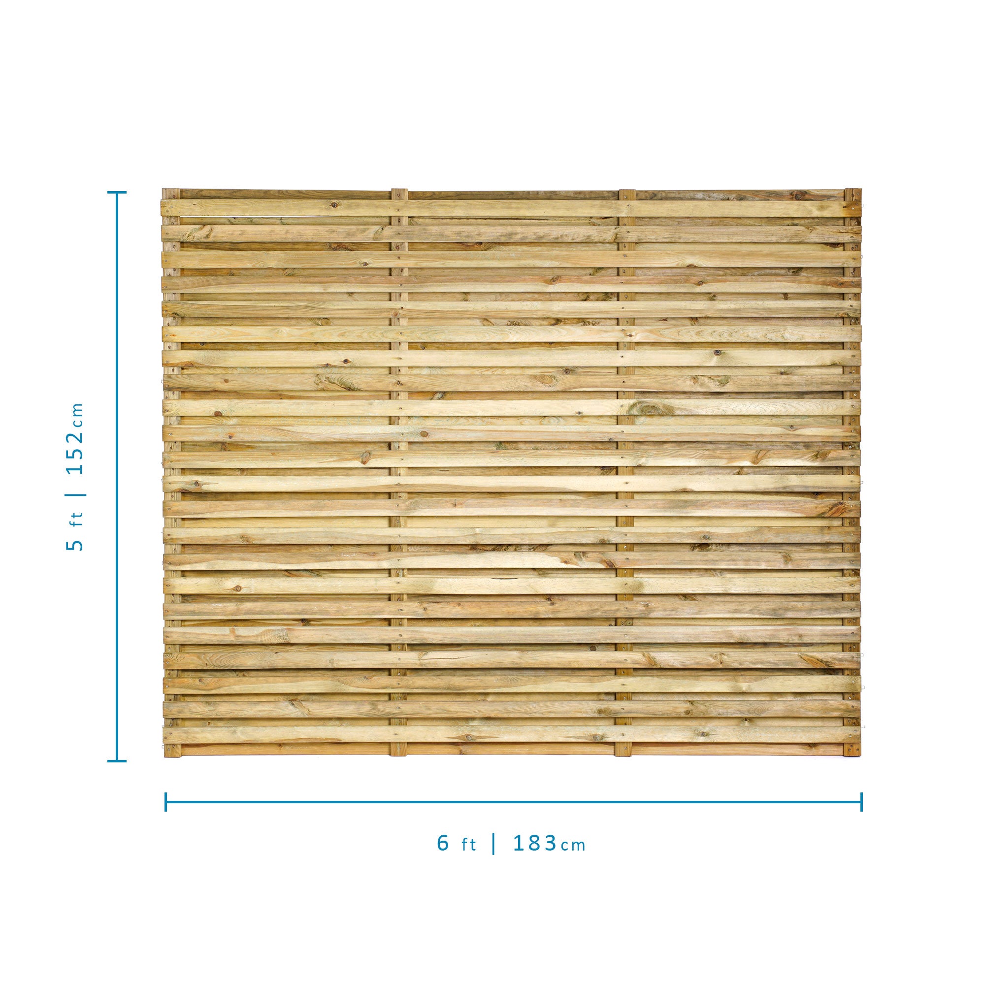 Measurements of 6ft x 5ft Double Slatted Fence Panel - Pressure Treated Green