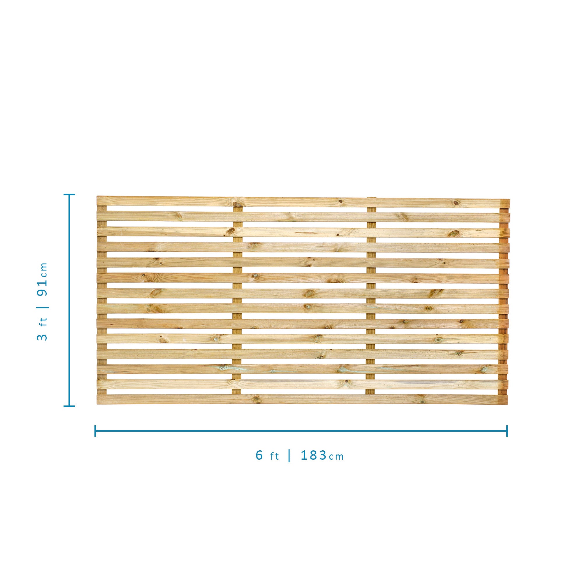 Measurements of 6ft x 3ft Single Slatted Fence Panel - Pressure Treated Green