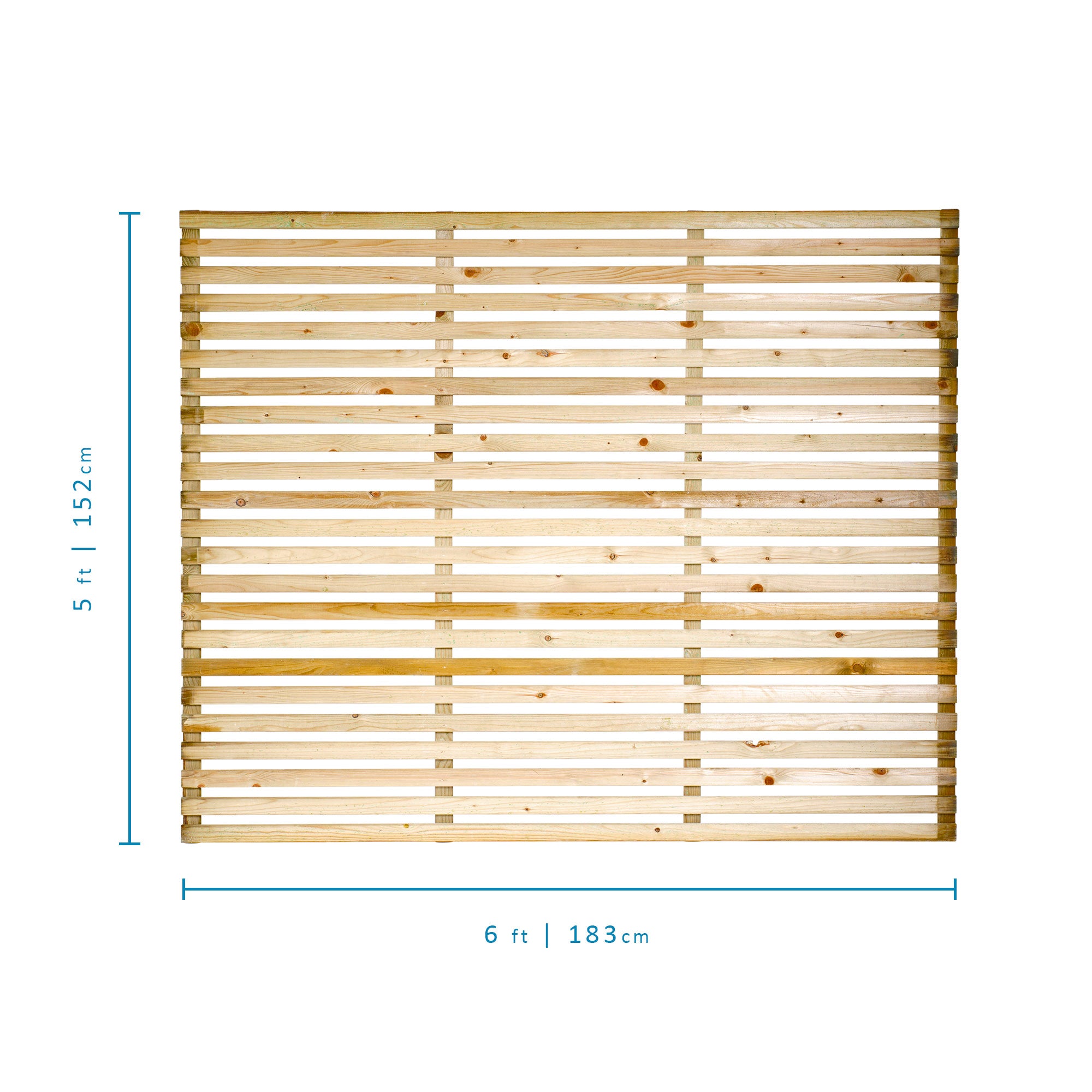 Measurements of 6ft x 5ft Single Slatted Fence Panel - Pressure Treated Green