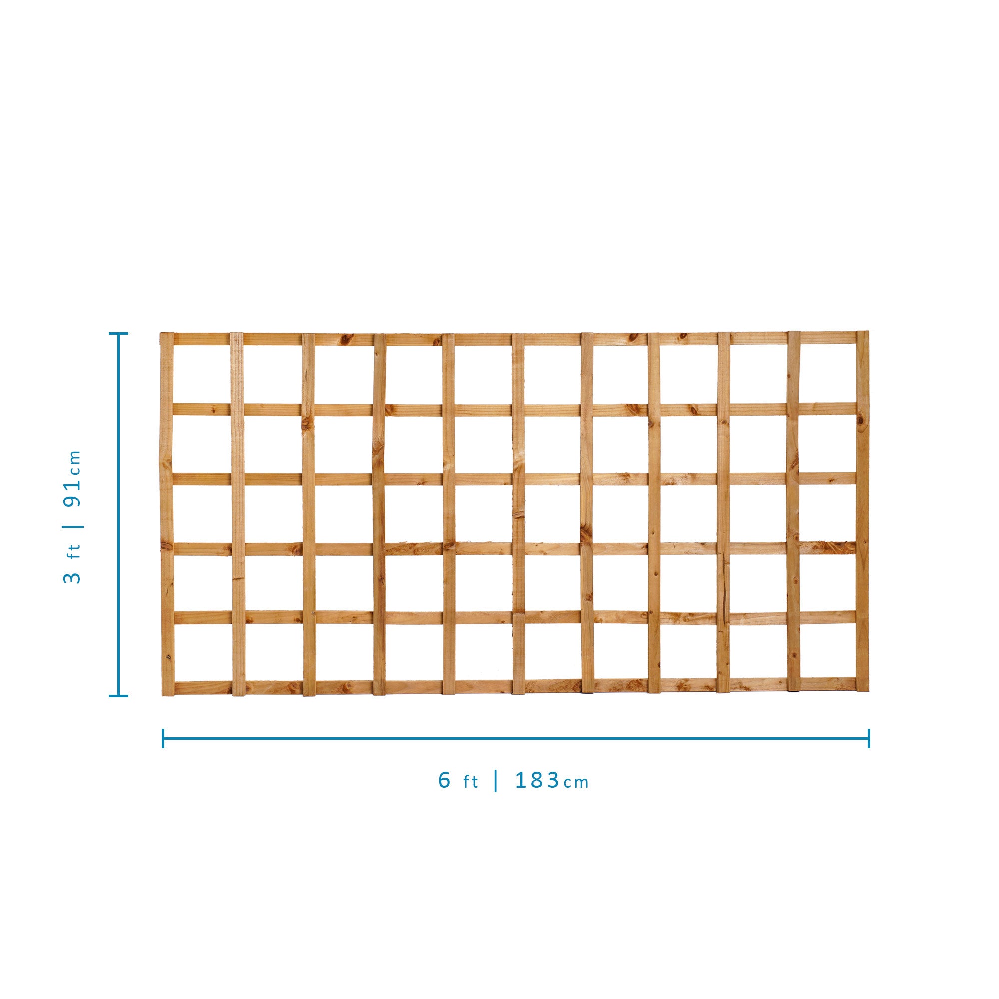 Measurements of 6ft x 3ft Traditional Heavy Square Trellis - Pressure Treated Brown