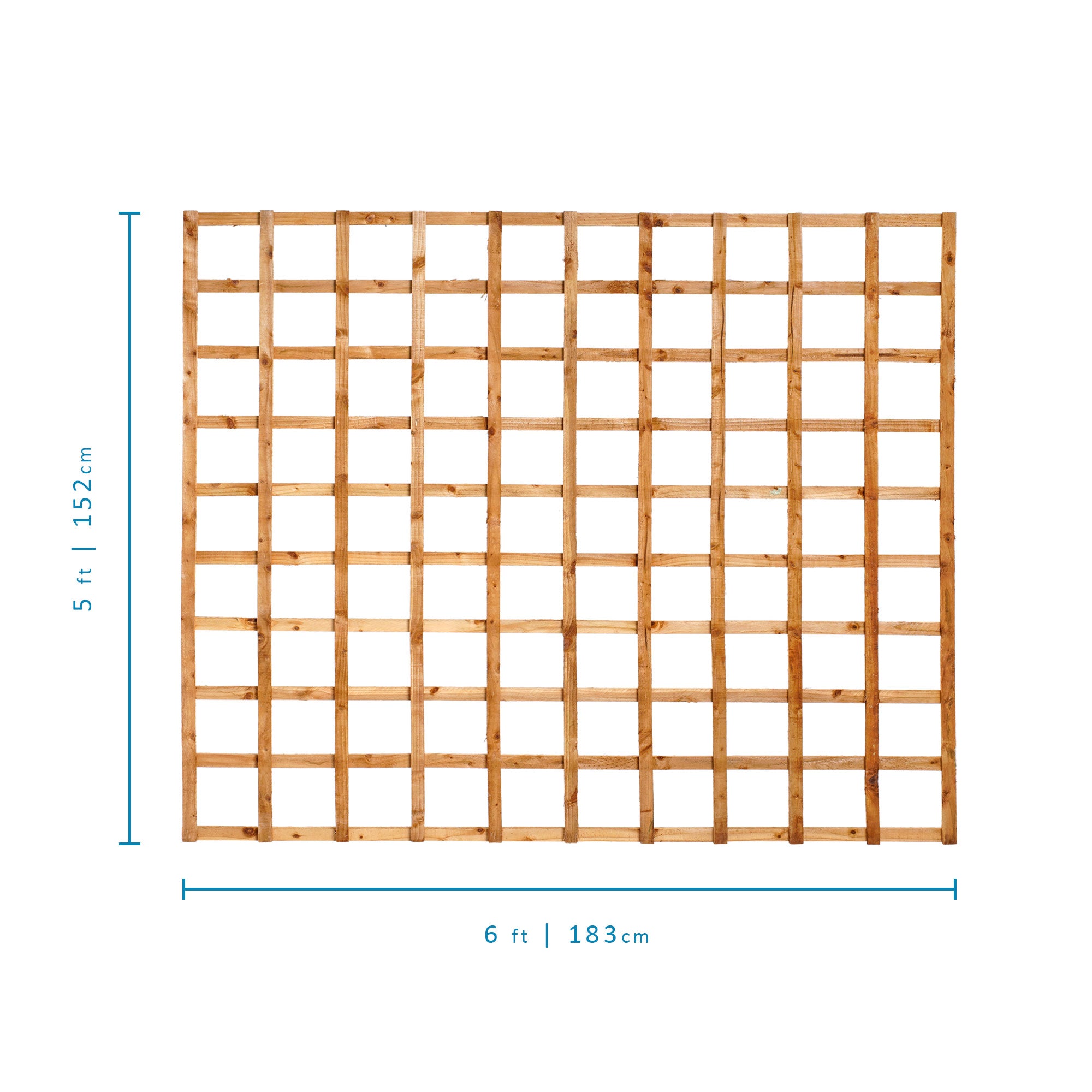 Measurements of 6ft x 5ft Traditional Heavy Square Trellis - Pressure Treated Brown